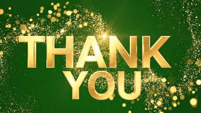 Golden thank you message, shiny gold text, green background, luxury gratitude expression, festive sparkles ai 4k Video
