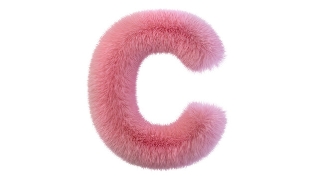 Pink fluffy letter C made of faux fur texture