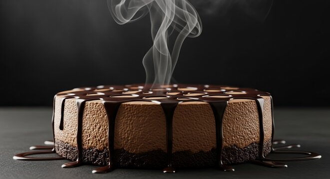 Decadent Chocolate Mocha Cheesecake with Dripping Ganache and Rising Steam