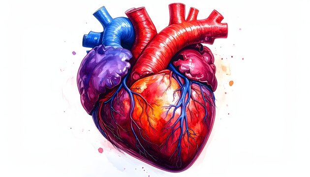 Colorful Anatomical Human Heart Illustration on white background