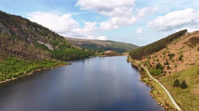 Cinematic Drone Flyover of Llyn Geirionydd, Eryri (Snowdonia) National Park, North Wales