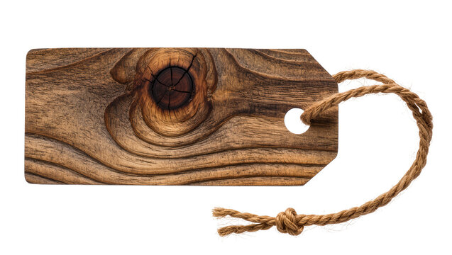 Rustic wooden tag with jute twine knot and wood grain pattern