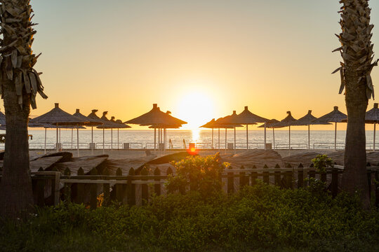 sunshades on the beach  in Vlora  ,Albania