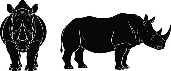 Rhinoceros silhouette illustration collection with white outline animal designs © Milon Store