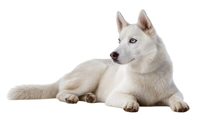 White Siberian Husky Dog Lying Down with Blue Eyes © Antonio