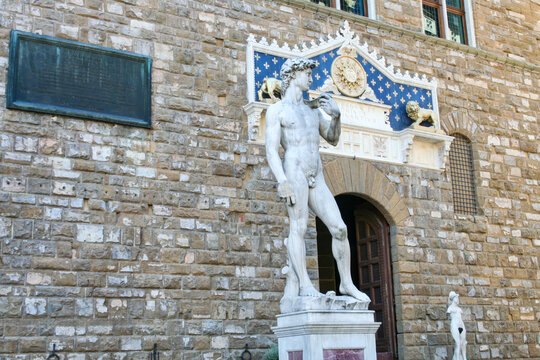 Statue of David Replica in Front of Palazzo Vecchio in Piazza della Signoria, Florence.