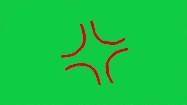 Hand-drawn red cartoon angry vein popping animation with a seamless loop on a green screen. Simple 2D motion graphic representing anger, frustration, or annoyance for anime-style video editing and soc