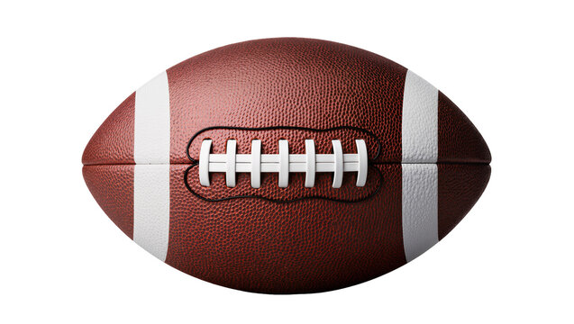 Brown leather American football with white stripes and laces
