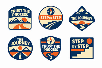 Obraz premium Set of six badges representing journey, progress, and motivation concepts