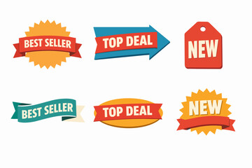 Fototapeta premium Marketing badges collection with best seller, top deal, and new text