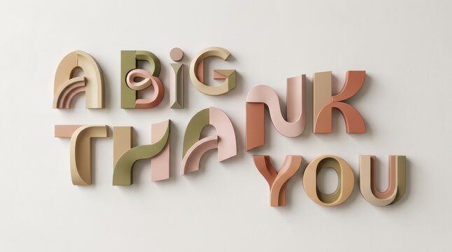 A contemporary artistic typography composition with &ldquo;A Big Thank You&rdquo; formed using custom modular letter shapes inspired by abstract architecture.