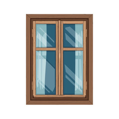 Obraz premium Traditional double pane wood window with glass and reflections