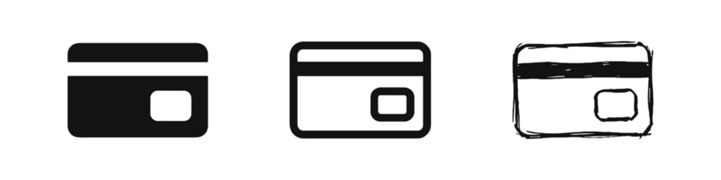Finance Credit Card Payment Method Icons - Solid, Outline, and Hand-drawn Style Set