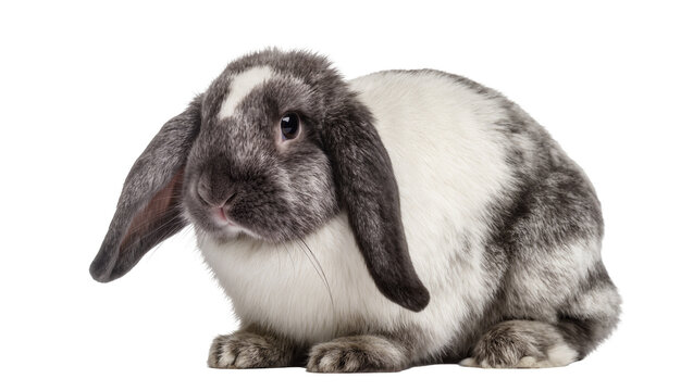 Gray White Lop Eared Rabbit Sitting Facing Left