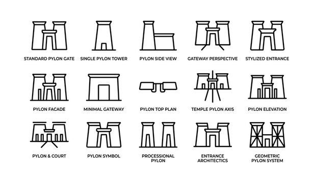 Pylon gateway and entrance icons displayed on white background