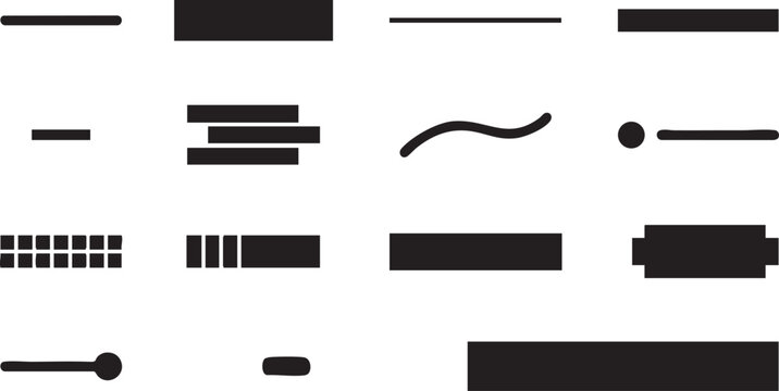 Set of black horizontal line dividers and decorative borders for graphic design layouts.
