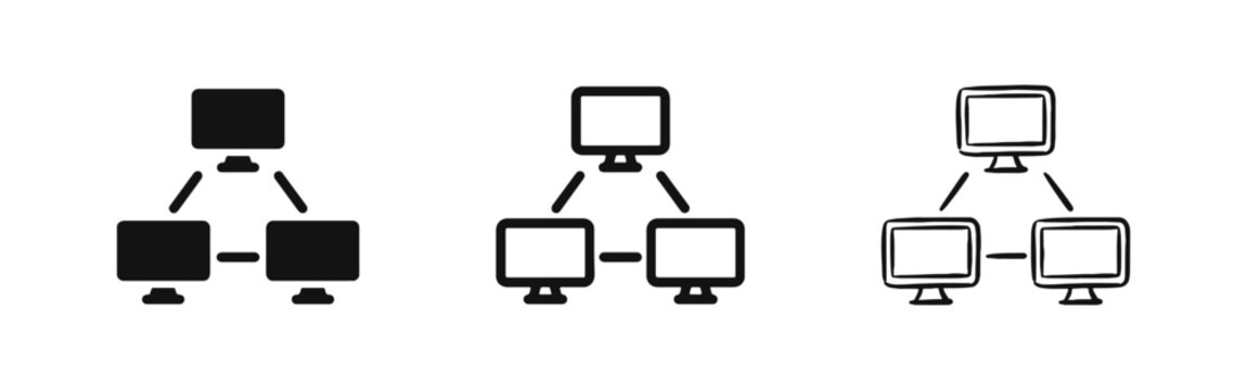 Computer Network and Connectivity Icons, Local Area Network and Office Teamwork Vector