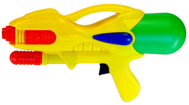 Colorful water gun isolated on transparent background for summer fun