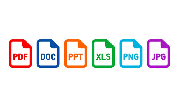 Document and image file format icon set isolated on white