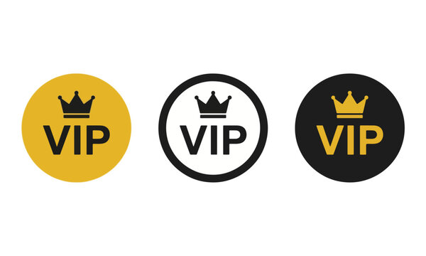 VIP Badge Icons with Crown Symbol in Yellow and Black Circles