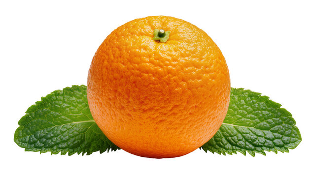 Ripe orange fruit with fresh green mint leaves