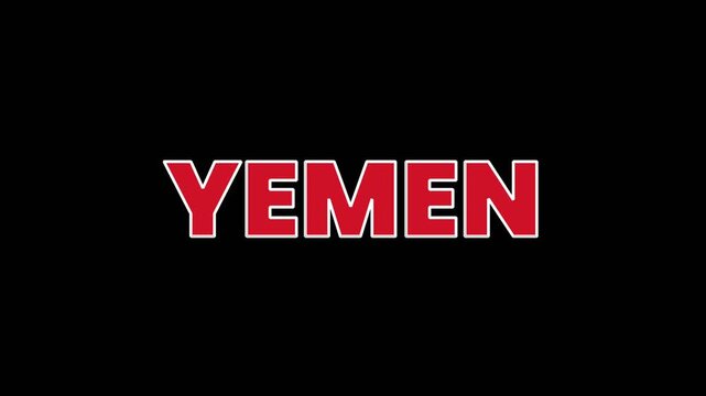 Bold red YEMEN text animation on a dark background, ideal for national themes, Middle Eastern visuals, patriotic content, and modern title sequences.