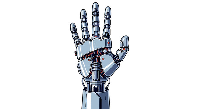 Cybernetic robotic hand in retro pixel art style