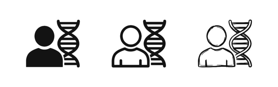 DNA and Person Icon Set, Genetics Health Biotechnology Biological Data Research
