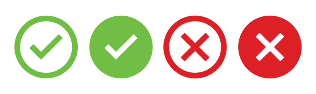 Set of green check marks and red cross marks for survey choice and correct or wrong selection