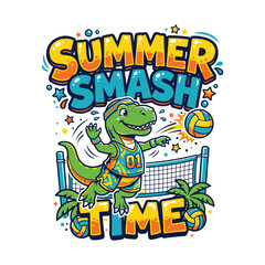 Cute cartoon dinosaur playing volleyball for summer smash time design Design © MdAnisul