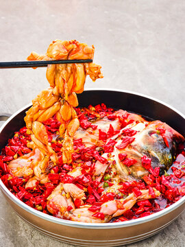 Bullfrog, bighead carp, and chili pepper