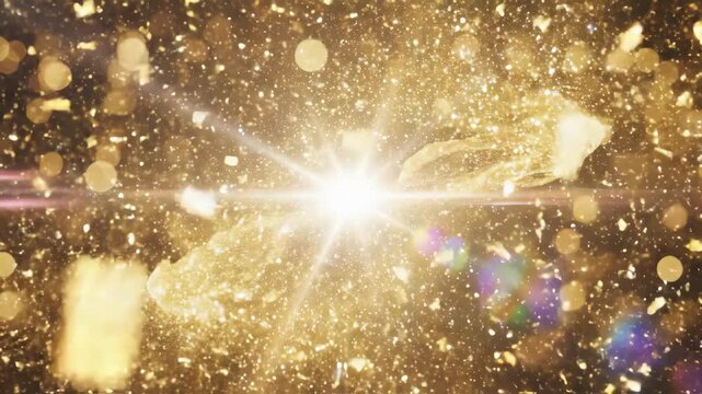 Golden christmas light effect with glitter sparkle magic dust card white glow transparent stardust abstract background confetti vector particles illustration flare festive bright celebration