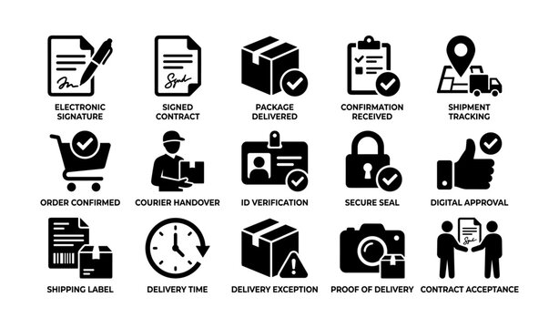 Delivery and shipment process icons arranged in grid layout