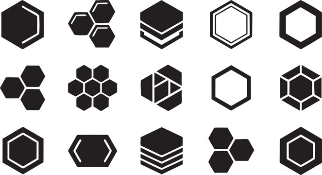 Hexagon honeycomb vector icons collection for modern business branding.