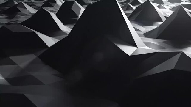 Abstract black and white low poly geometric landscape