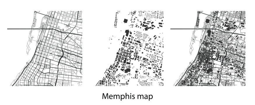 Memphis Tennessee City Map Vector Illustration | Minimalist Urban Street Plan and Building Footprint Silhouette Set for Modern Graphic Design and GIS Layouts