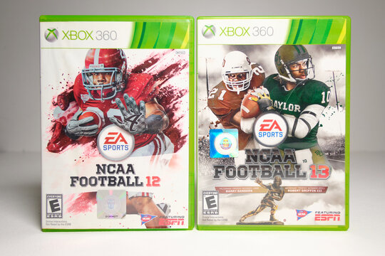 kent, uk, 01.01.2026 NCAA college Football  12 and 13 Microsoft Xbox 360 video game case isolated on white background. American football usa nfs video game. Sports gaming.