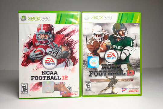 kent, uk, 01.01.2026 NCAA college Football  12 and 13 Microsoft Xbox 360 video game case isolated on white background. American football usa nfs video game. Sports gaming.