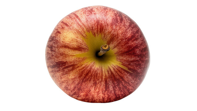 Crimson striped apple with stem and calyx