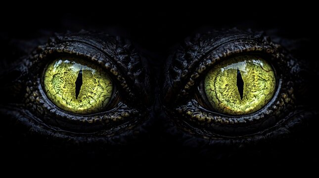 Intense Gaze - Close-up of Alligator Eyes in Dramatic Darkness.