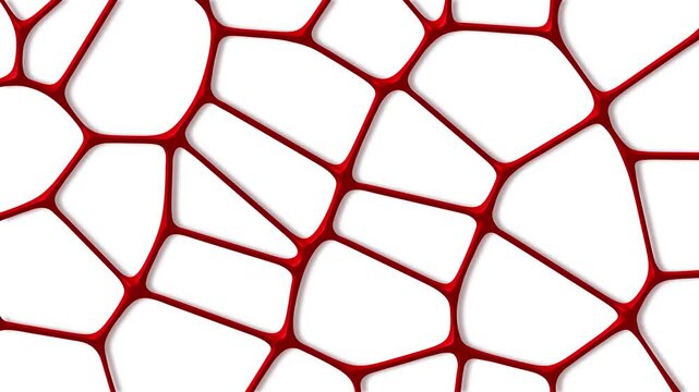 Abstract organic shape pattern loop background.Red sci fi grid on white backdrop