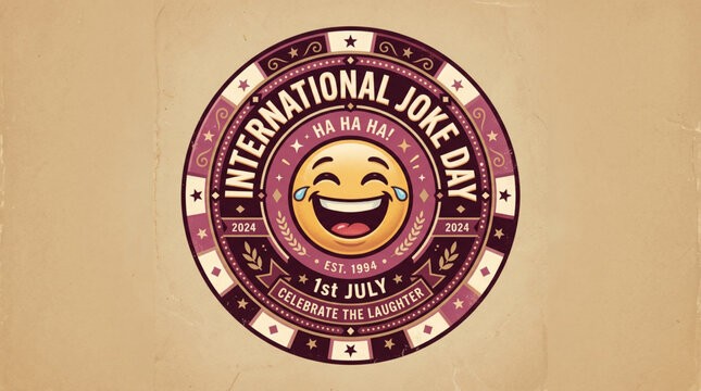 Cheerful international humor celebration badge with laughing emoji comedy concept and playful entertainment vector artwork