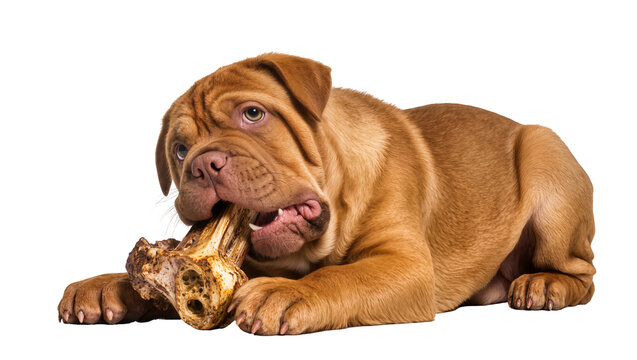 Brown Dogue de Bordeaux Puppy Chewing Large Bone