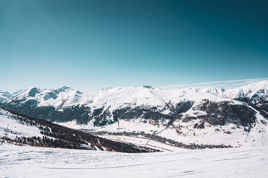 Snow covered alpine landscape in Livigno ski resort
