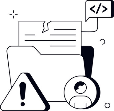 Torn document folder warning sign and user icon for cyber security system breach vector illustration