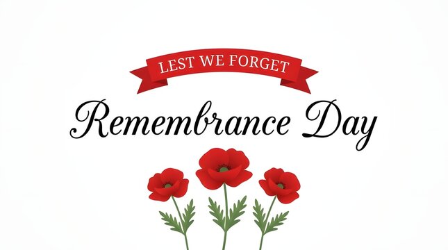 Remembrance day tribute with poppies and lest we forget banner