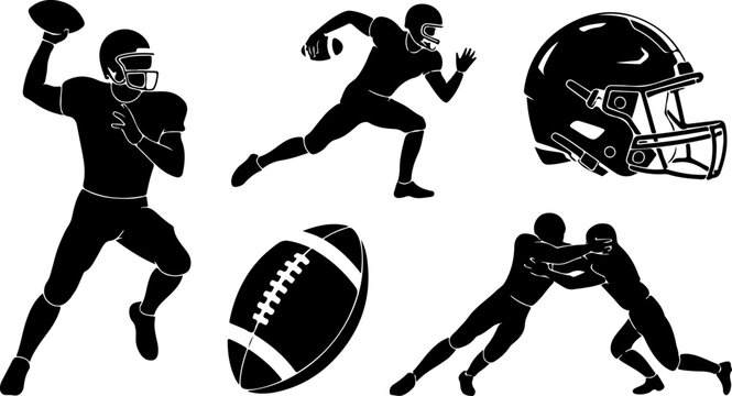 American Football Player Silhouette Vector Set