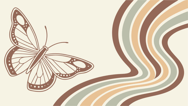 Butterfly flying over colorful wavy background