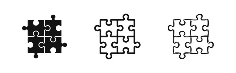 Fototapeta premium Puzzle Piece Icon Set in Solid Outline and Hand Drawn Styles Interconnected Jigsaw Concept for Teamwork and Solution