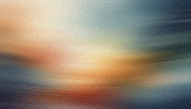 Horizontal motion blur background with grainy texture and sunset colors including orange teal and dark blue for web design.